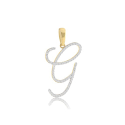 10K Yellow Gold Round Diamond Initial Pendant