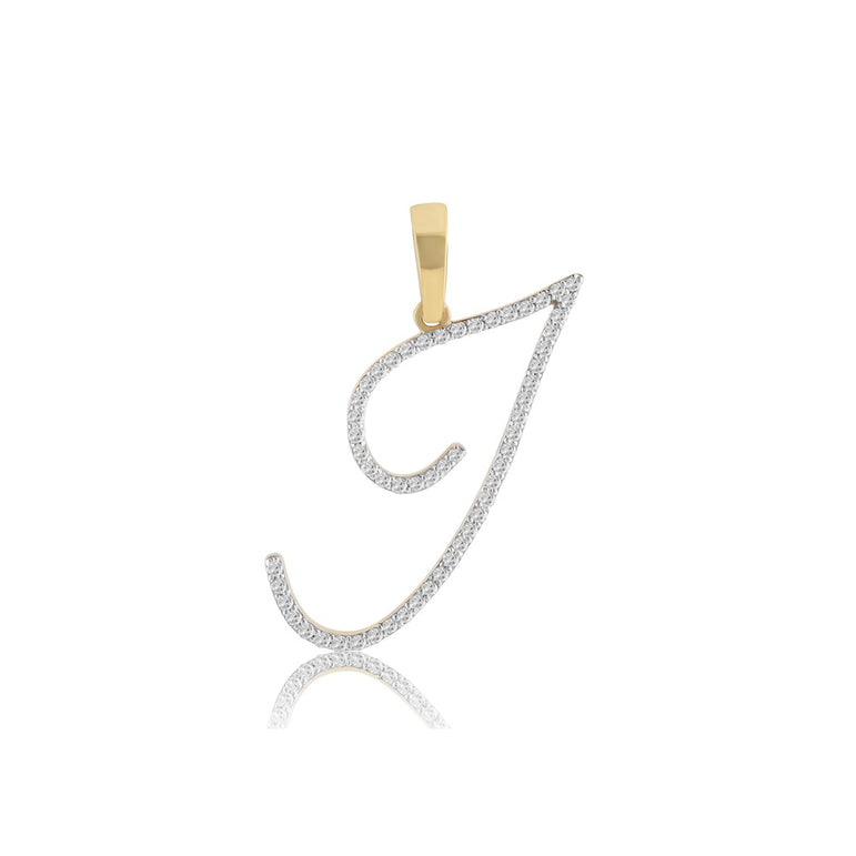 10K Yellow Gold Round Diamond Initial Pendant