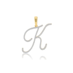 10K Yellow Gold Round Diamond Initial Pendant