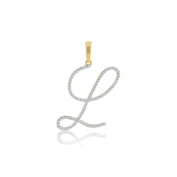 10K Yellow Gold Round Diamond Initial Pendant