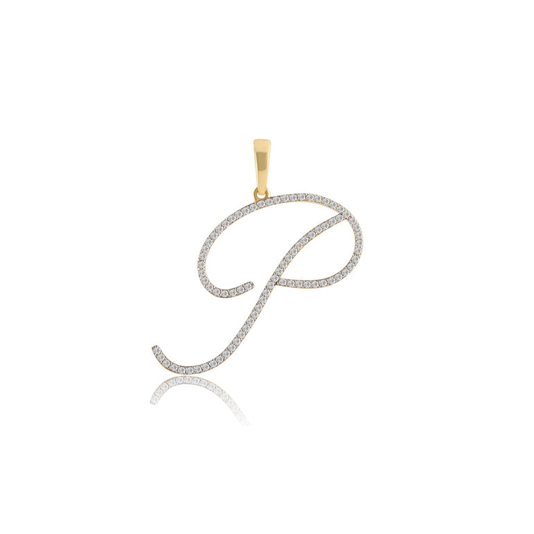 10K Yellow Gold Round Diamond Initial Pendant