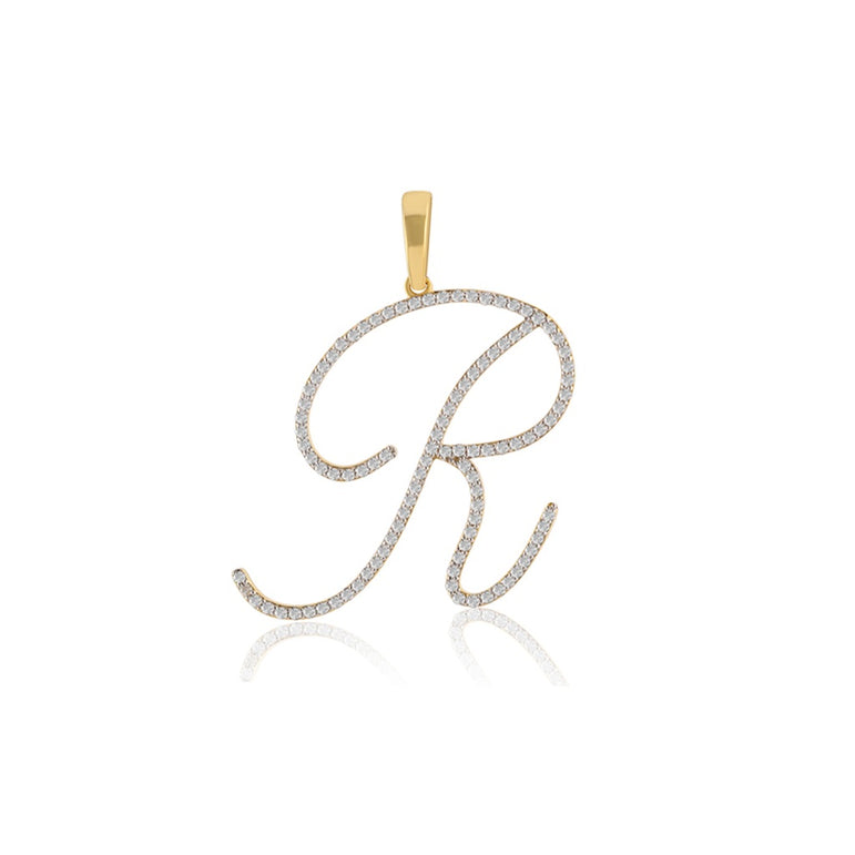 10K Yellow Gold Round Diamond Initial Pendant