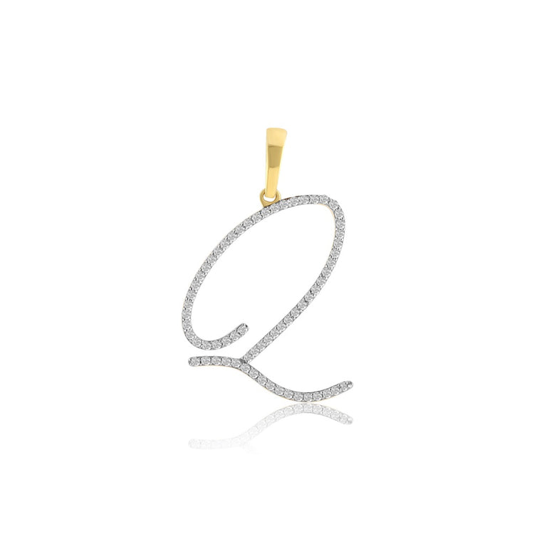 10K Yellow Gold Round Diamond Initial Pendant