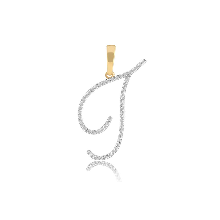 10K Yellow Gold Round Diamond Initial Pendant