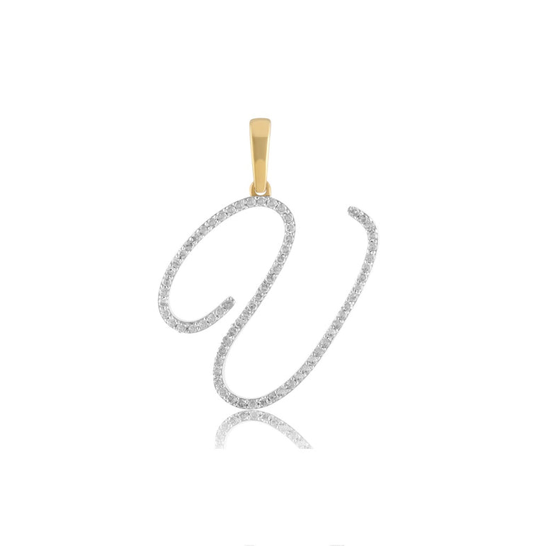 10K Yellow Gold Round Diamond Initial Pendant