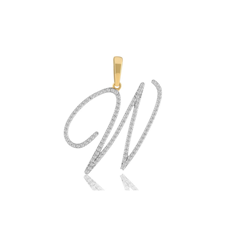 10K Yellow Gold Round Diamond Initial Pendant