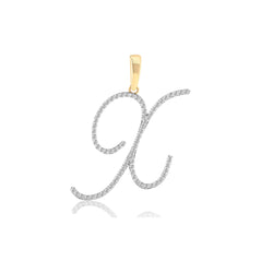 10K Yellow Gold Round Diamond Initial Pendant