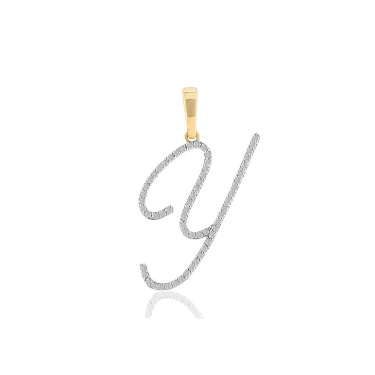 10K Yellow Gold Round Diamond Initial Pendant