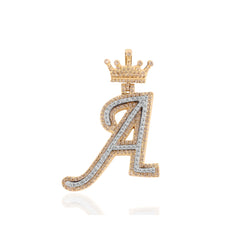 10K Yellow Gold Diamond Crown Initial Pendant