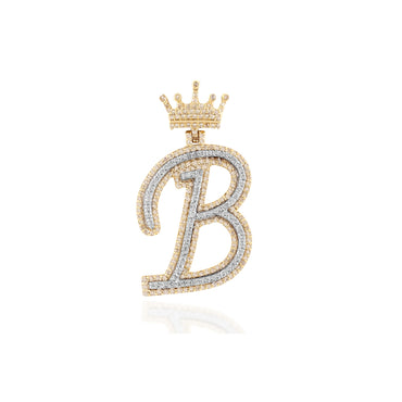 Yellow Gold White Diamond Crown Initial Pendants by Rafaela Jewelry