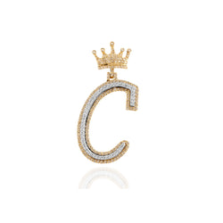 10K Yellow Gold Diamond Crown Initial Pendant