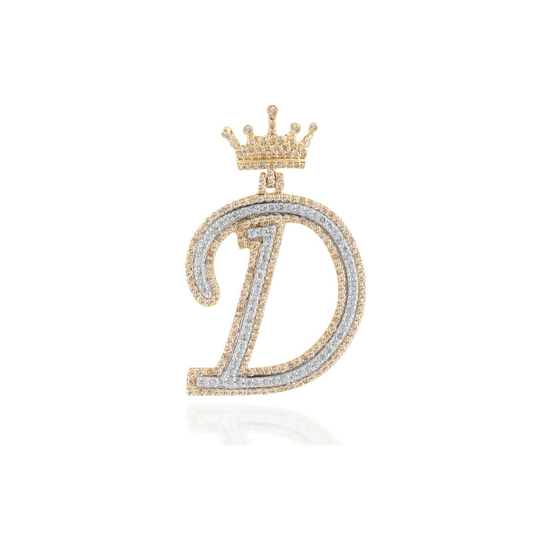 10K Yellow Gold Diamond Crown Initial Pendant