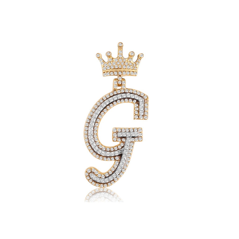 10K Yellow Gold Diamond Crown Initial Pendant