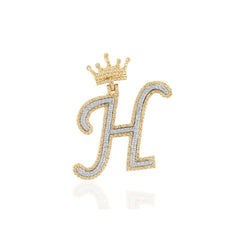 10K Yellow Gold Diamond Crown Initial Pendant