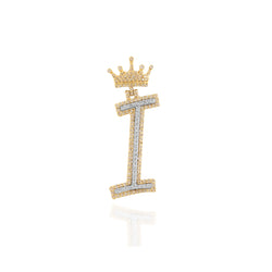 10K Yellow Gold Diamond Crown Initial Pendant