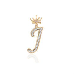 10K Yellow Gold Diamond Crown Initial Pendant