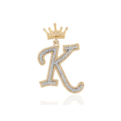 10K Yellow Gold Diamond Crown Initial Pendant