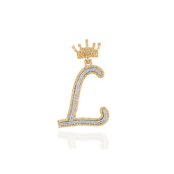 10K Yellow Gold Diamond Crown Initial Pendant