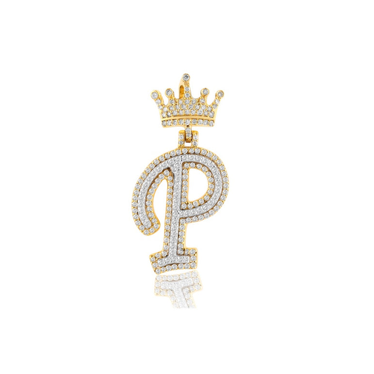 10K Yellow Gold Diamond Crown Initial Pendant