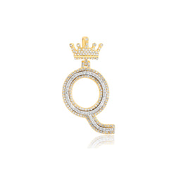 10K Yellow Gold Diamond Crown Initial Pendant