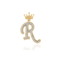 10K Yellow Gold Diamond Crown Initial Pendant