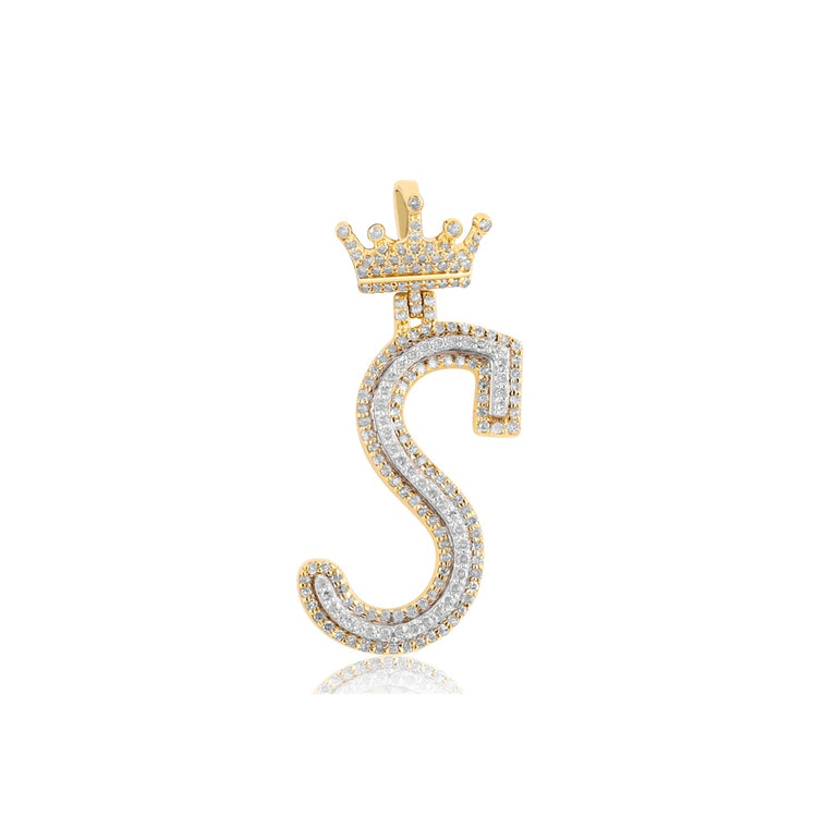 10K Yellow Gold Diamond Crown Initial Pendant