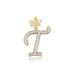 10K Yellow Gold Diamond Crown Initial Pendant