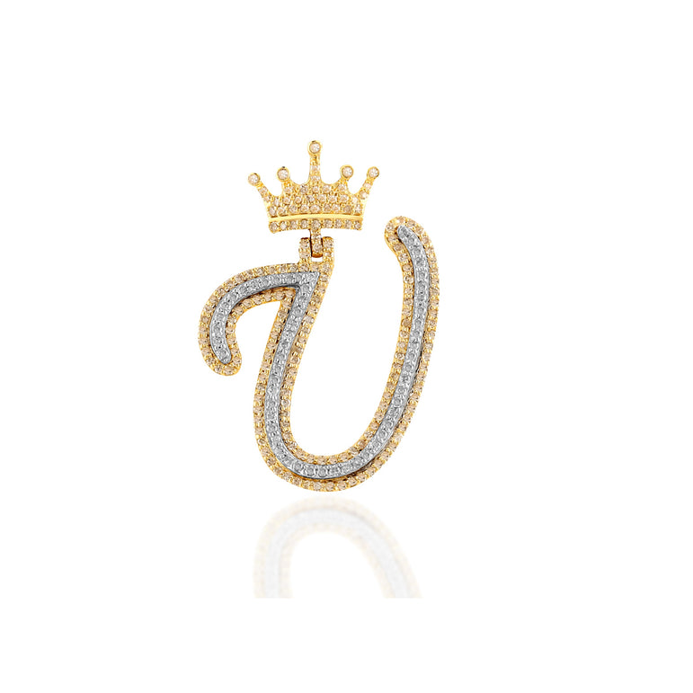 10K Yellow Gold Diamond Crown Initial Pendant