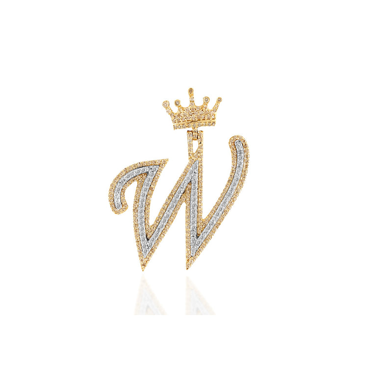 10K Yellow Gold Diamond Crown Initial Pendant