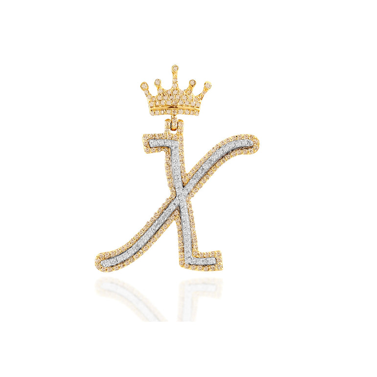 10K Yellow Gold Diamond Crown Initial Pendant