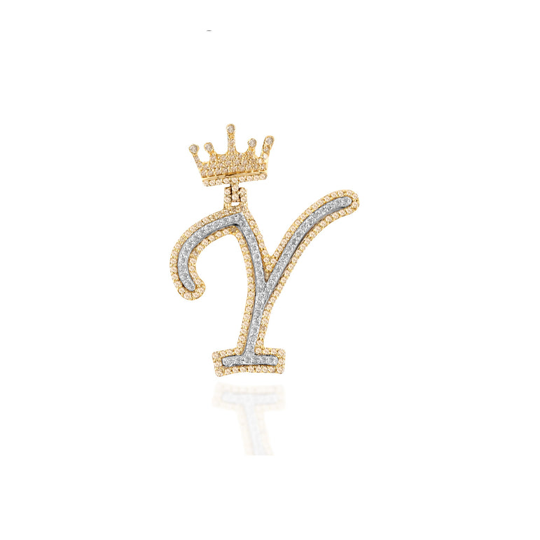 10K Yellow Gold Diamond Crown Initial Pendant