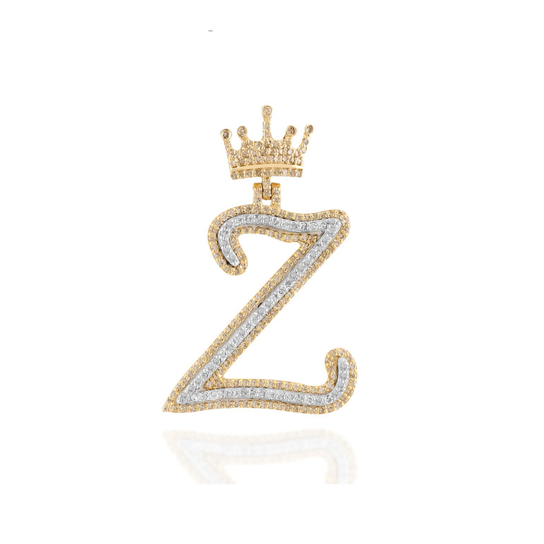 10K Yellow Gold Diamond Crown Initial Pendant