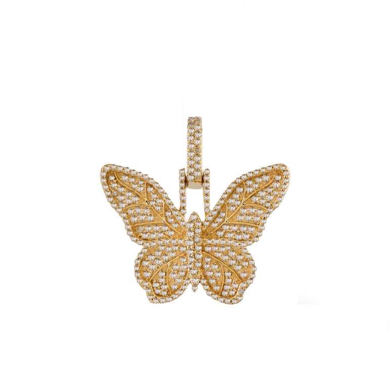 Yellow Gold Round Diamond Butterfly Pendant