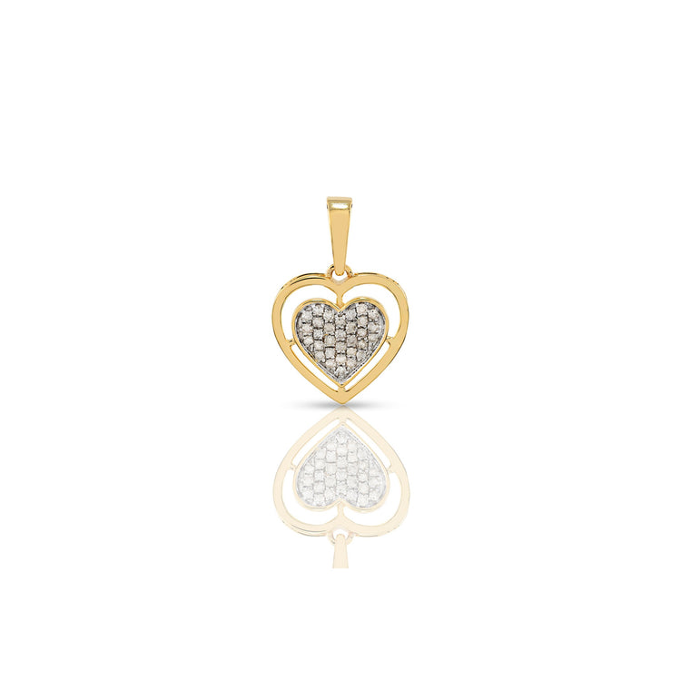 Yellow Gold White Diamond Heart Pendant by Rafaela Jewelry