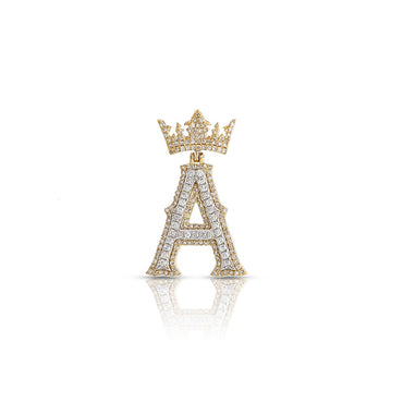 Yellow Gold Round Diamond Crown Initial Pendant by Rafaela Jewelry
