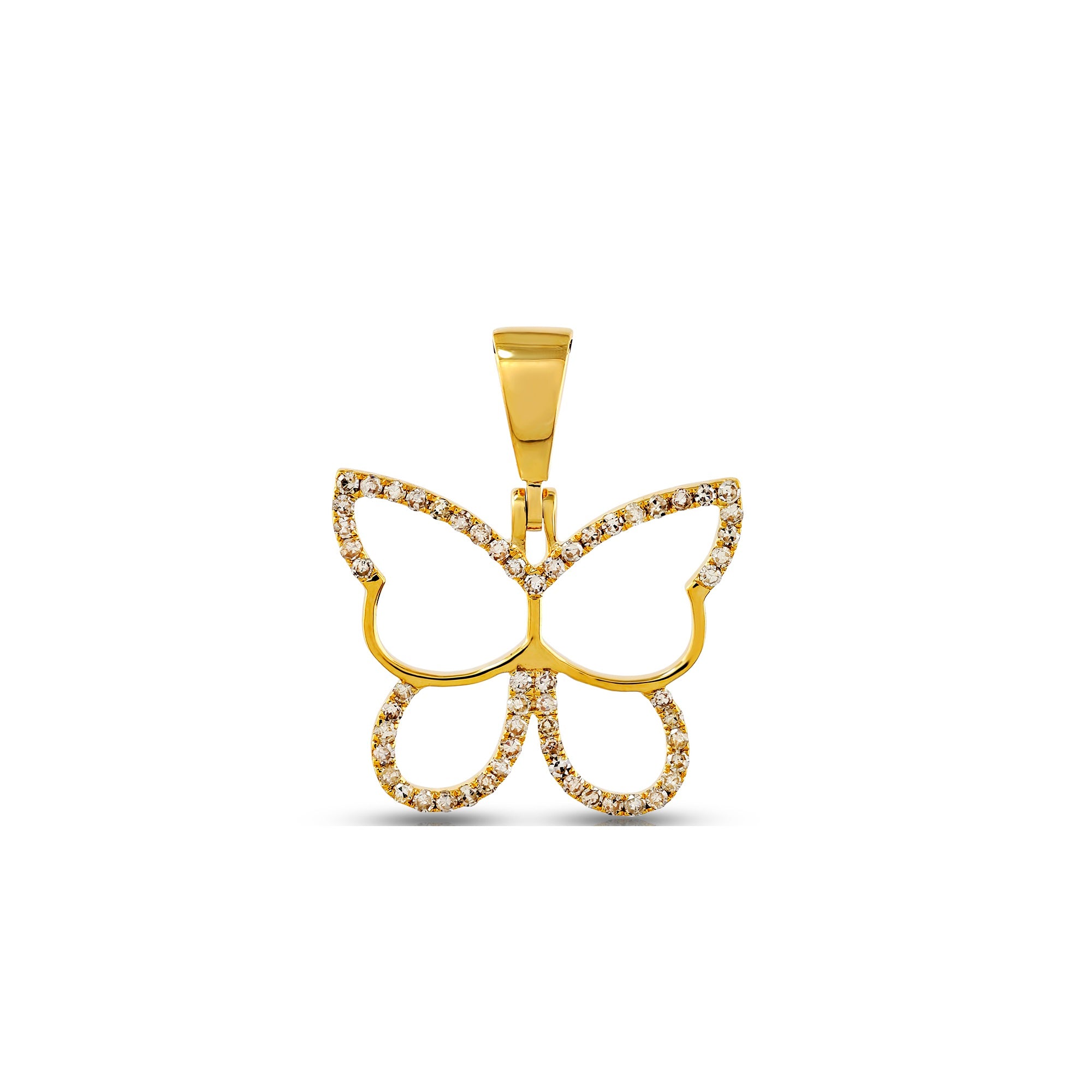 Yellow Gold Round Diamond Pave Butterfly Pendant