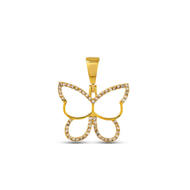 Yellow Gold Round Diamond Pave Butterfly Pendant