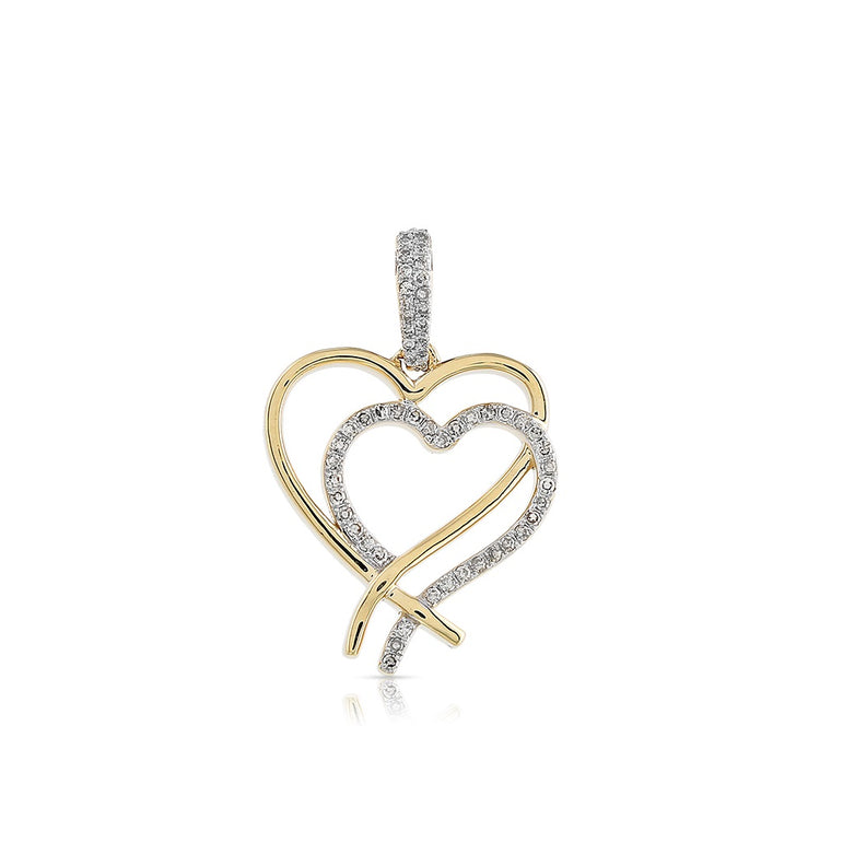 Yellow Gold Diamond Pave Double Heart Pendant