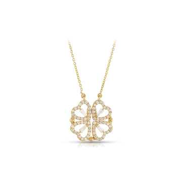 Yellow Gold Round and Baguette Diamond Hearts Pendant by Rafaela Jewelry
