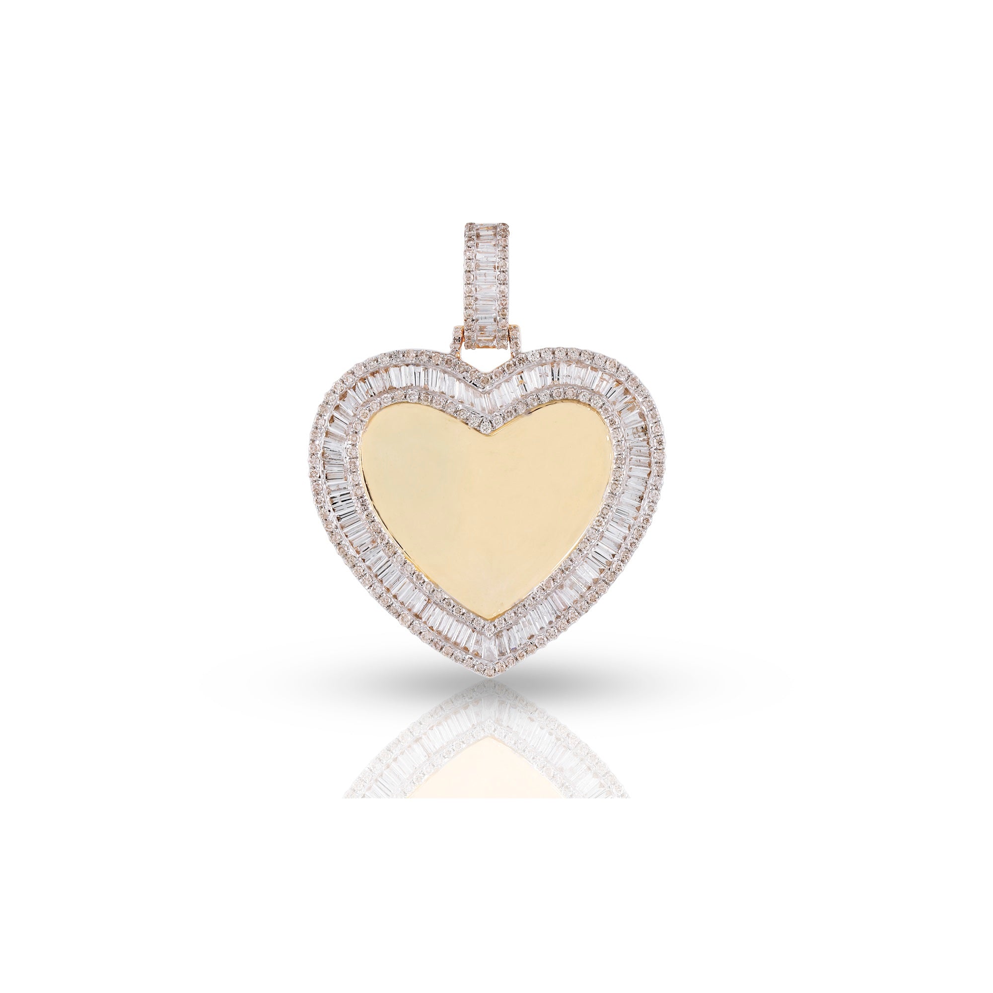 Yellow Gold Baguette Diamond Heart Pendant by Rafaela Jewelry