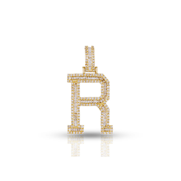 Yellow Gold Baguette Diamond Initial Pendant by Rafaela Jewelry