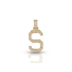 Yellow Gold Baguette Diamond Initial Pendant by Rafaela Jewelry