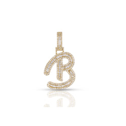 Yellow Gold Baguette and Round Diamond Initial Pendant