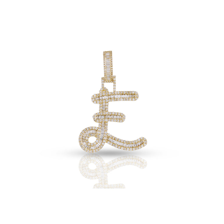 Yellow Gold Baguette and Round Diamond Initial Pendant