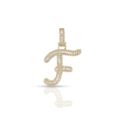 Yellow Gold Baguette and Round Diamond Initial Pendant