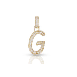 Yellow Gold Baguette and Round Diamond Initial Pendant