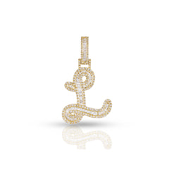 Yellow Gold Baguette and Round Diamond Initial Pendant