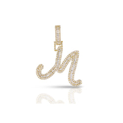 Yellow Gold Baguette and Round Diamond Initial Pendant