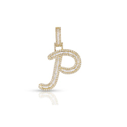 Yellow Gold Baguette and Round Diamond Initial Pendant