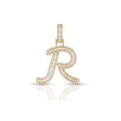 Yellow Gold Baguette and Round Diamond Initial Pendant